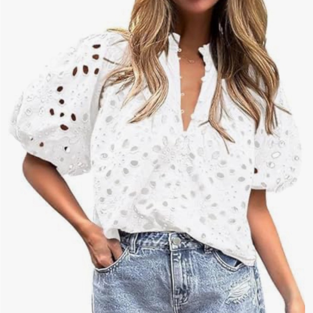 Amazon Women's White Eyelet Blouse